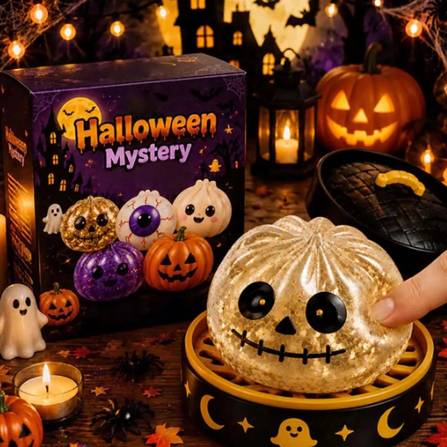 8cm Halloween Dumpling Squeeze Squishy Toy, Cute Slow Rising Squeeze Stress Relief Sensory Toy, Soft Kawaii Halloween Fidget Toy