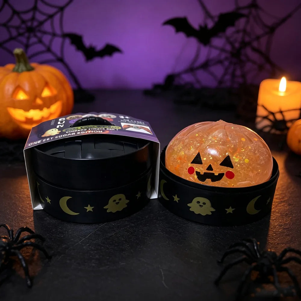 Halloween Glitter Dumpling Squishy Toy 8.5CM Pumpkin Ghost Eyeball Skull Stress Relief Squeeze Toy Halloween Part