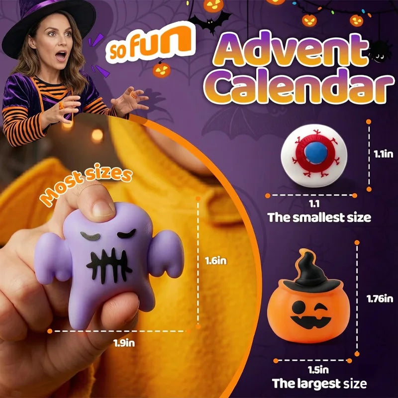 2026 New Halloween Advent Calendar Mini Squishy Blind Box Mixed Ghost Pumpkin Bat Witch Squeeze Novelty Halloween  Surprise Gift