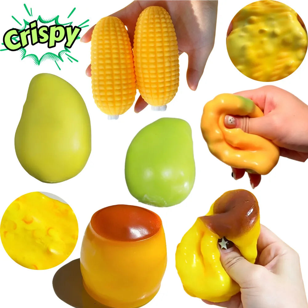 Handmade Crispy Mango Pudding corn Moldable Stress Ball Fidget Toy Squeeze Ball Round Blocks Filled ASMR Anti Stress Toys Adults