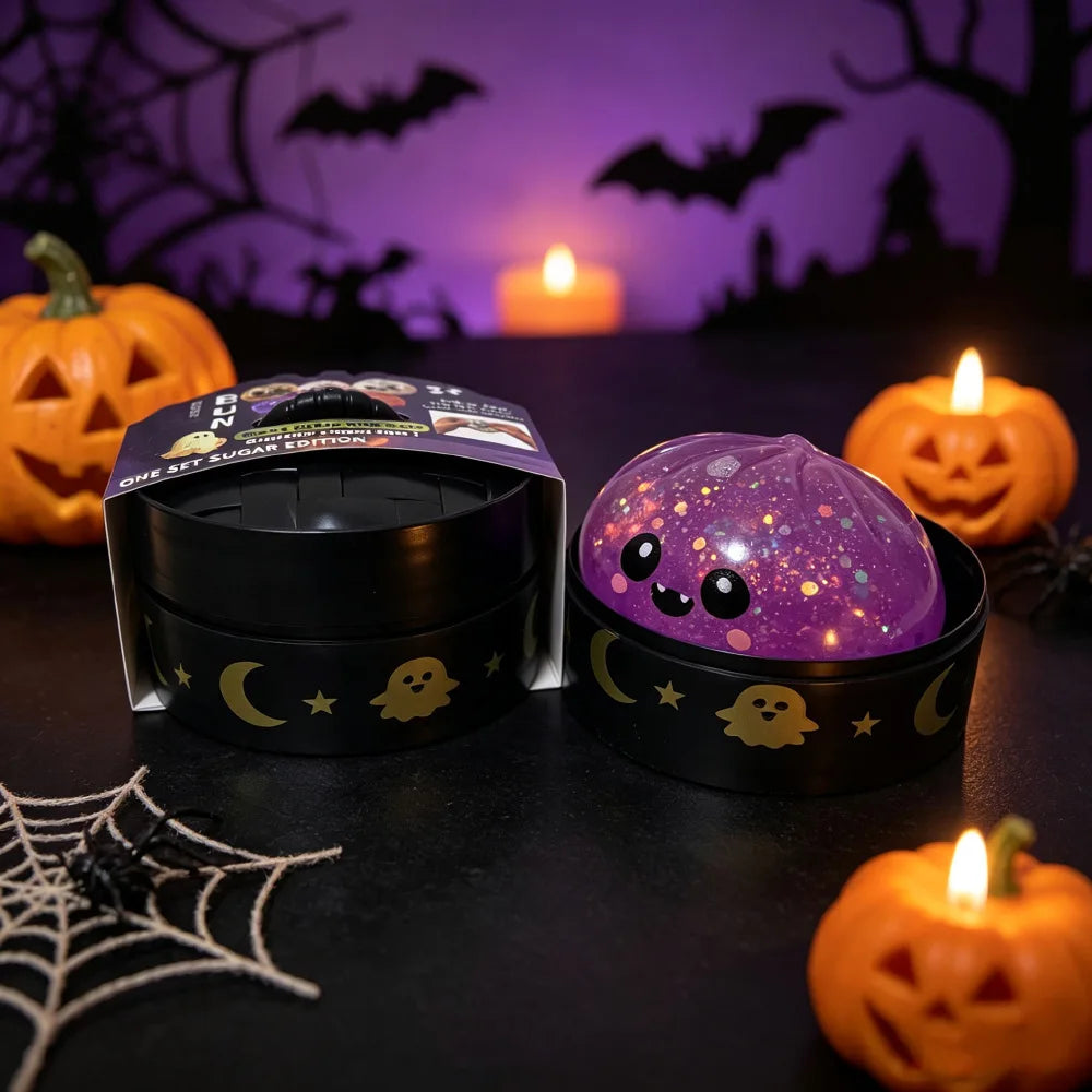 Halloween Glitter Dumpling Squishy Toy 8.5CM Pumpkin Ghost Eyeball Skull Stress Relief Squeeze Toy Halloween Part