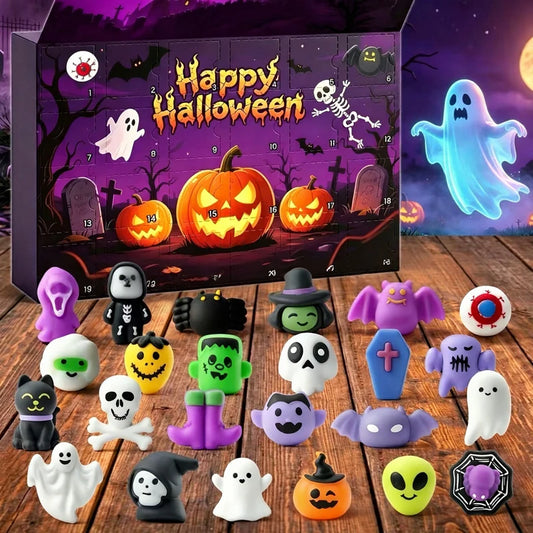 2026 New Halloween Advent Calendar Mini Squishy Blind Box Mixed Ghost Pumpkin Bat Witch Squeeze Novelty Halloween  Surprise Gift