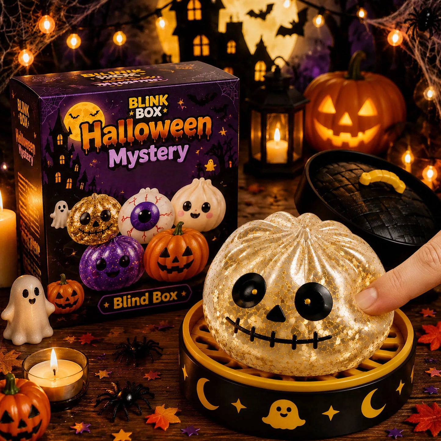Halloween Dumpling Blind Box Stress Relief Sensory Fidget for Party Mystery Horror Dumplings with Steamer Anxiety Relief Gifts