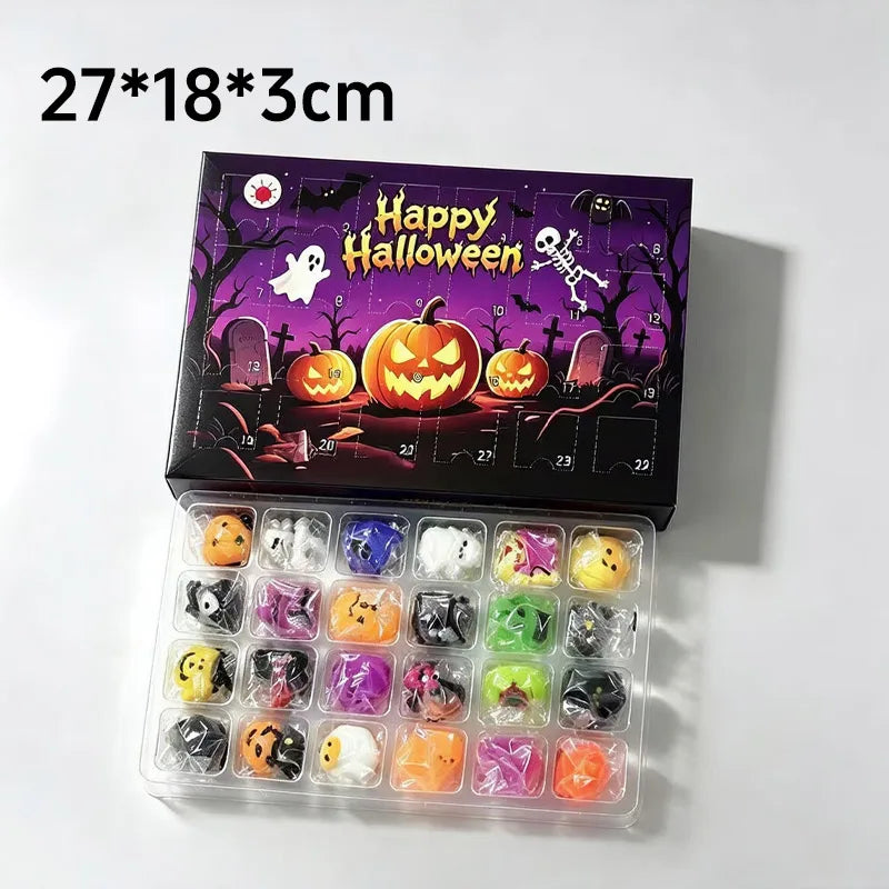 2026 New Halloween Advent Calendar Mini Squishy Blind Box Mixed Ghost Pumpkin Bat Witch Squeeze Novelty Halloween  Surprise Gift